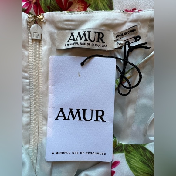 AMUR Womens Dress Deborah Tropical Floral Print Midi Ruffle High Low Size 10 - Picture 13 of 16